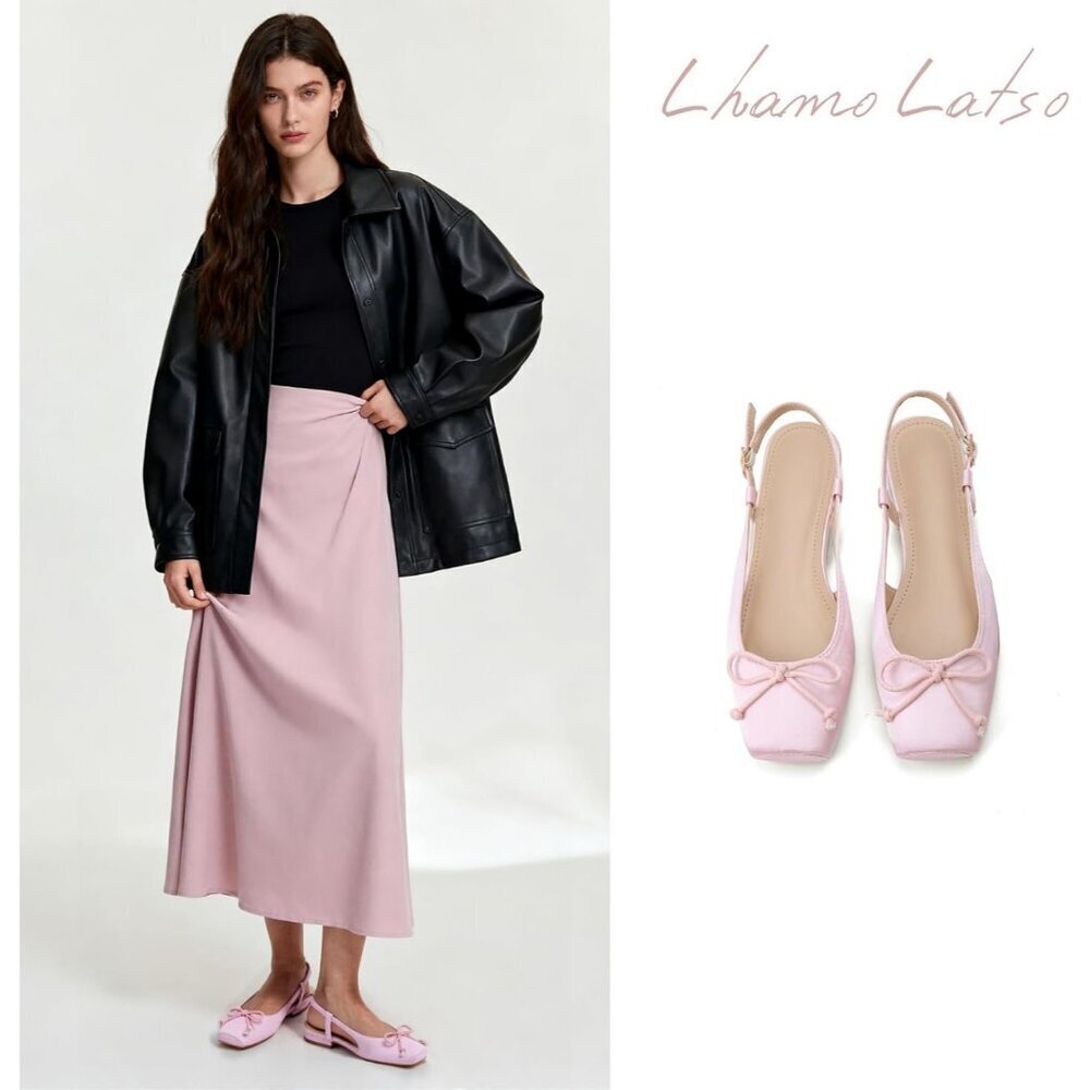 Women's Ballet Flats Slingbacks Square Toe Bow Knit Dressy with Ankle Buckles - Picture 6 of 7